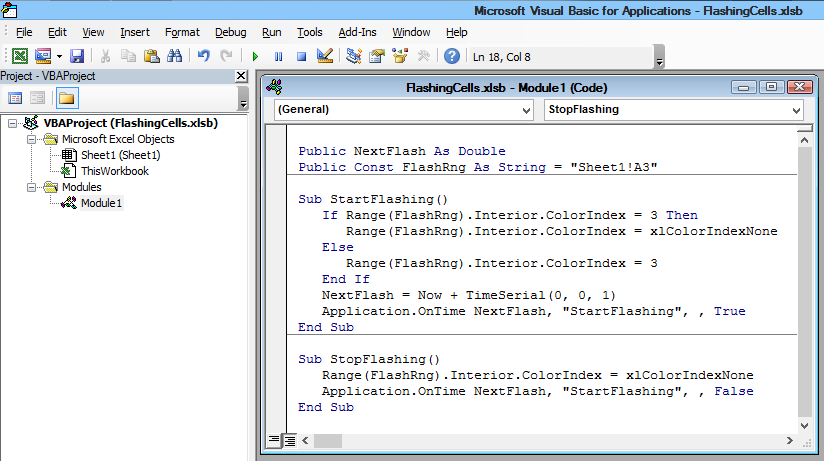 how to make cell in excel flash