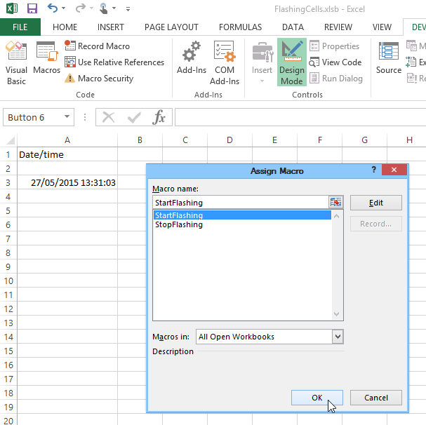 how to make cell in excel flash