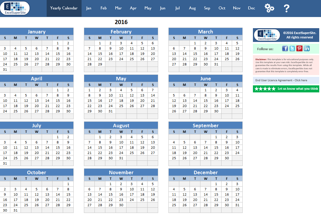 Calendar12 month PLUS Individual Months ExcelSuperSite